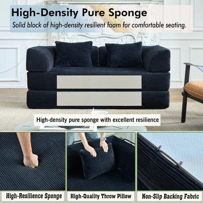 Convertible Sleeper Sofa Bed, Corduroy Folding Mattress Couch with Fixed-Shape Frame, Floor Sofa Lounge Couch Boneless Sofa for Living Room Bedroom, Black image 3
