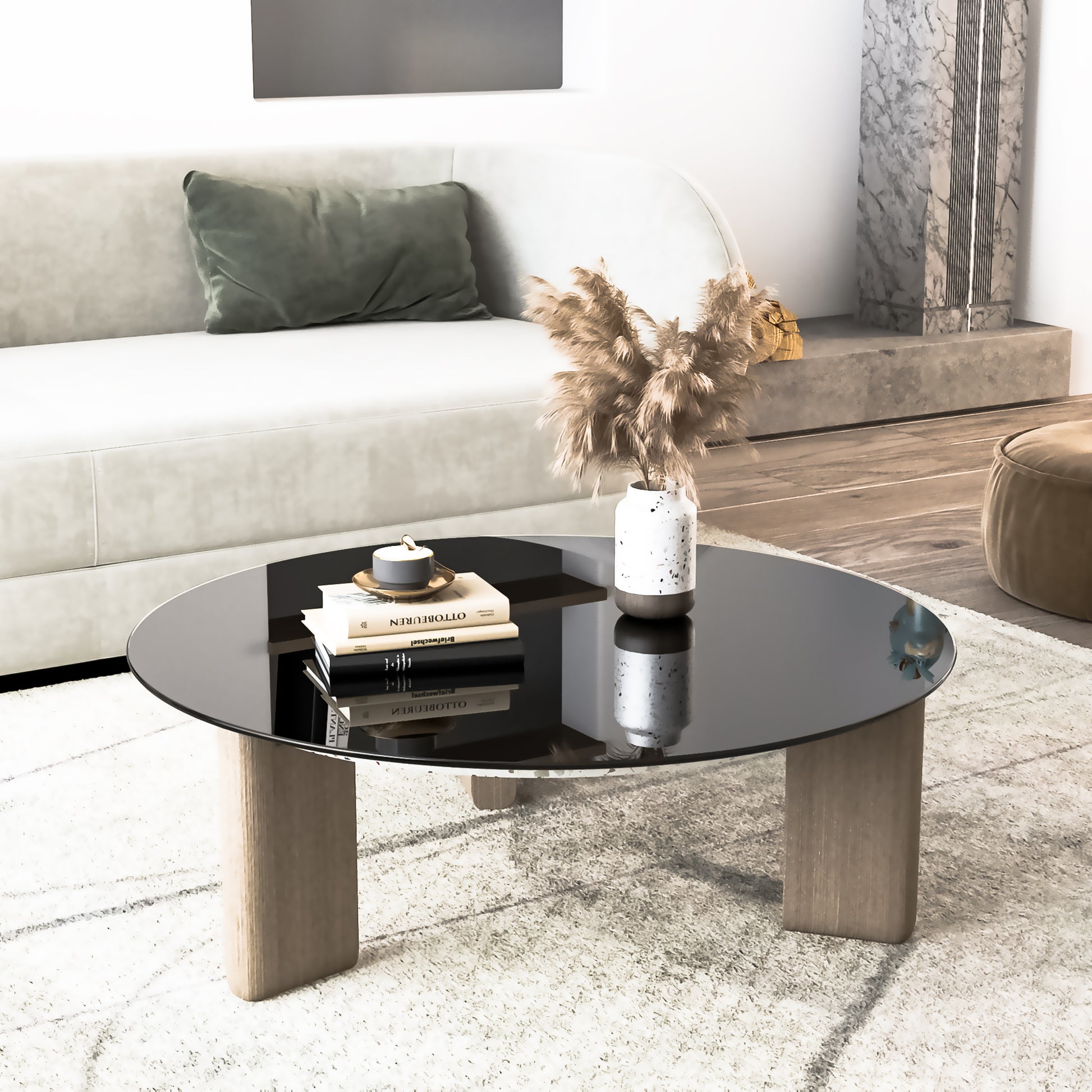 36 Inch Round Tempered Glass Table Top Black Glass 1/4" Thick Round Polished Edge(old SKU:W1265118639) image 3