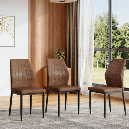 Set of 3 Brown - and - Black Dining Chairs with Shell - pattern, 37 inches High: Ergonomic Tech Fabric Backrest, Combines Comfort and Style. image 1