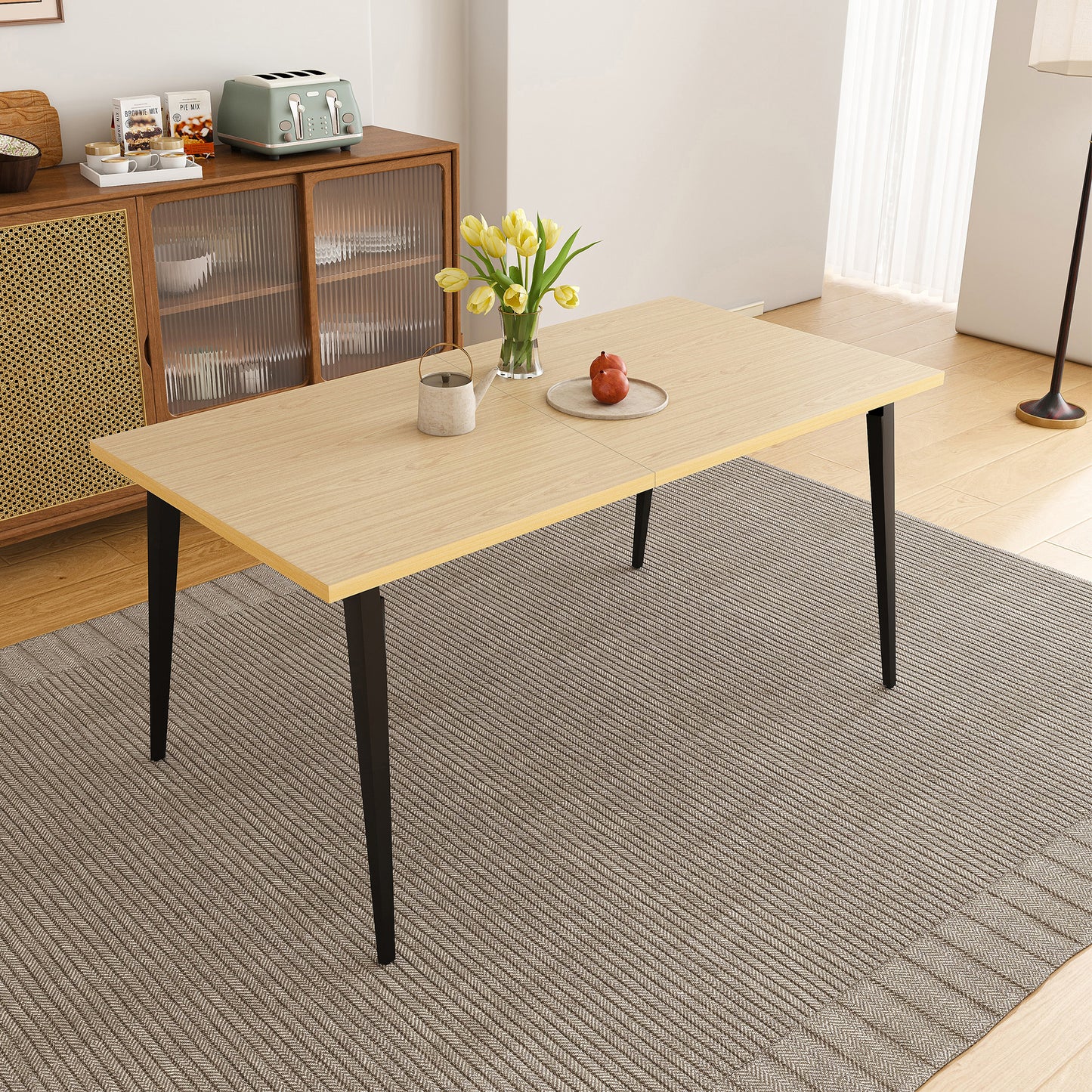 63-inch Modern Dining Table, Wooden Tabletop & Rust-Resistant Iron Legs, Rectangular Kitchen Table for 6-8 People, Rustic Industrial Design for Dining Room, Patio(Table Only) image 2