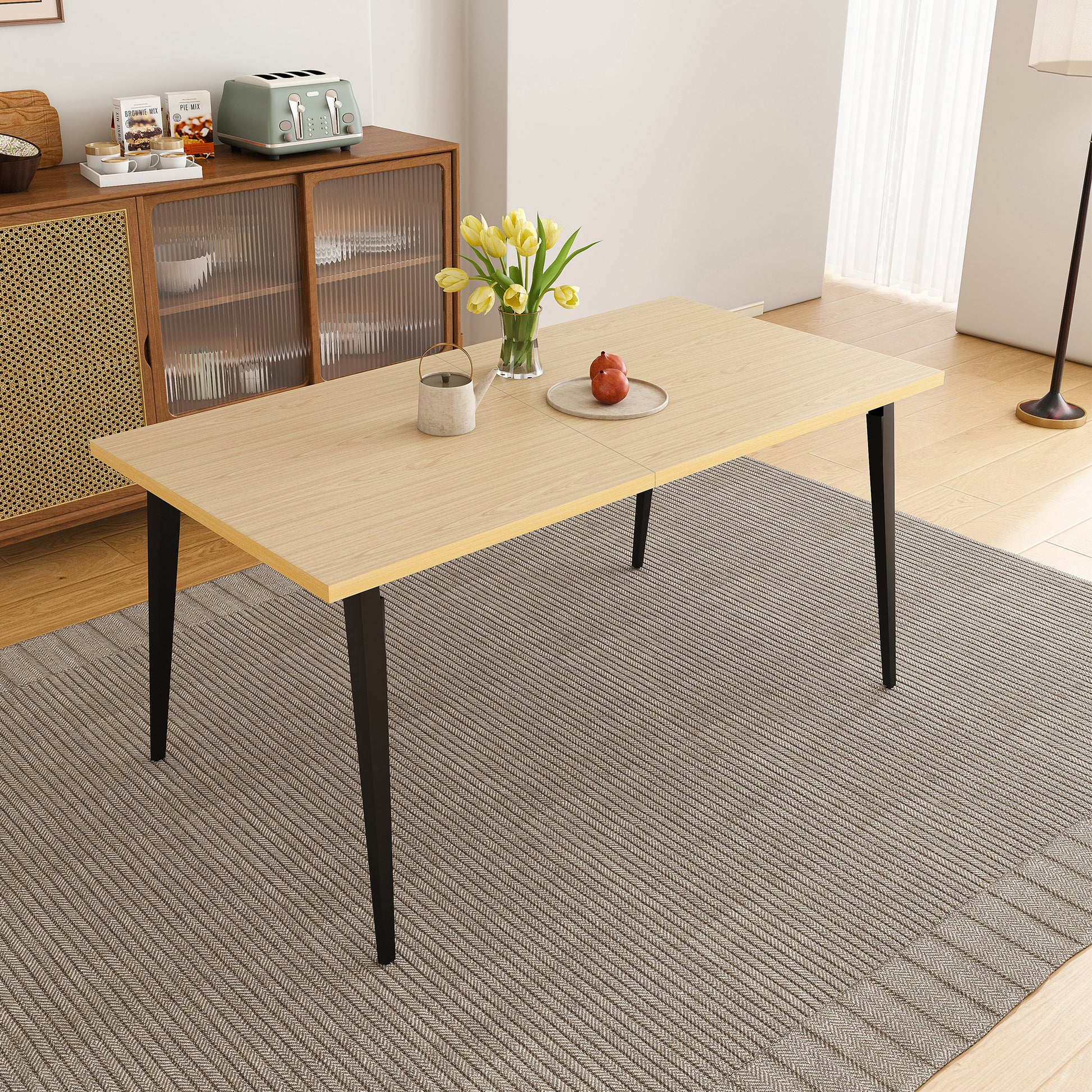 63-inch Modern Dining Table, Wooden Tabletop & Rust-Resistant Iron Legs, Rectangular Kitchen Table for 6-8 People, Rustic Industrial Design for Dining Room, Patio(Table Only) image 2