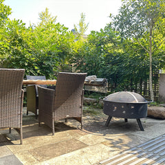 Fire Pit 32 Inch Outdoor Wood Burning Firepit with Screen Patio round about the moon and stars