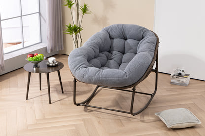 Outdoor Rattan Rocking Chair,Padded Cushion Rocker Recliner Chair Outdoor for Front Porch, Living Room, Patio, Garden, Grey image 5