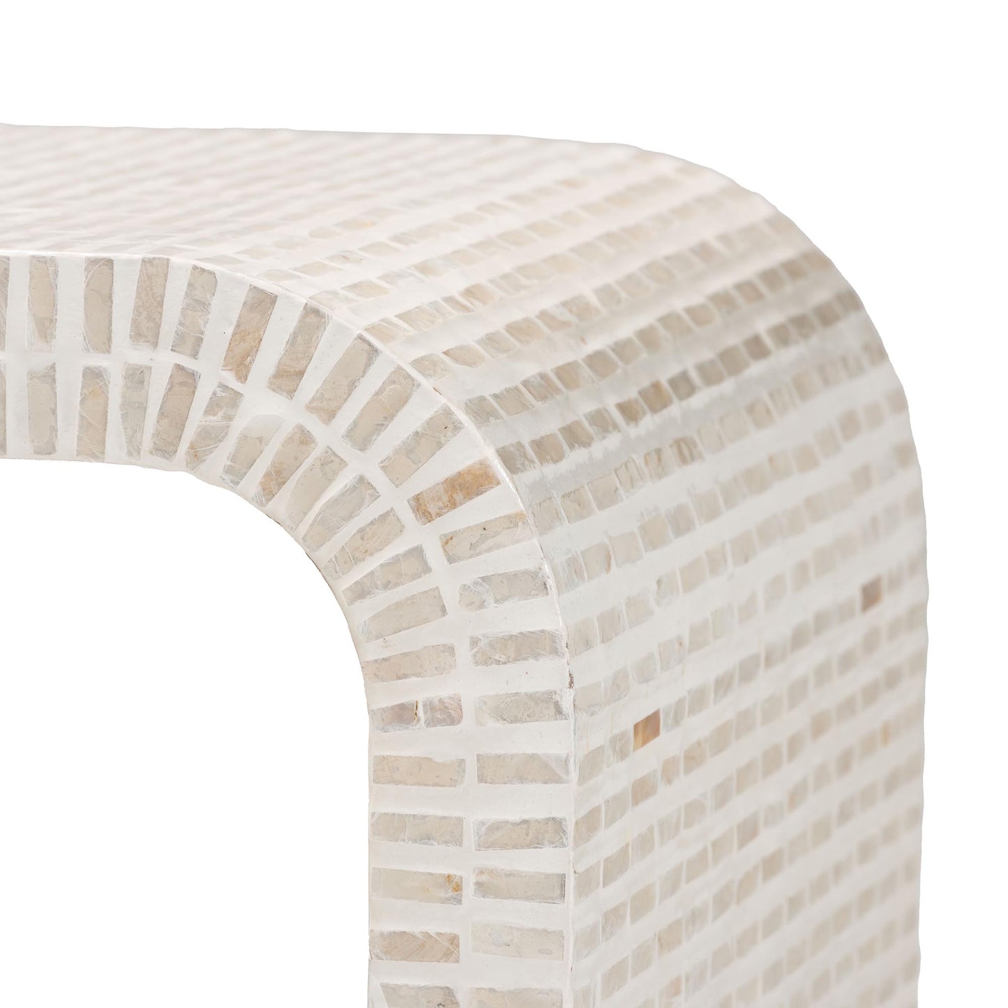 Coastal Beige and White Mother of Pearl Capiz Shell End Table image 6