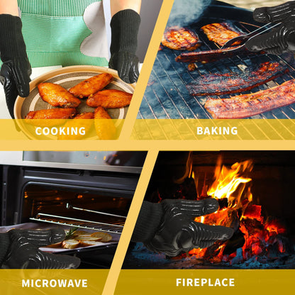 BBQ Gloves, 1472°F Heat Resistant Fireproof Mitts, Silicone Non-Slip Washable Oven Kitchen Gloves for Barbecue, Grilling image 6