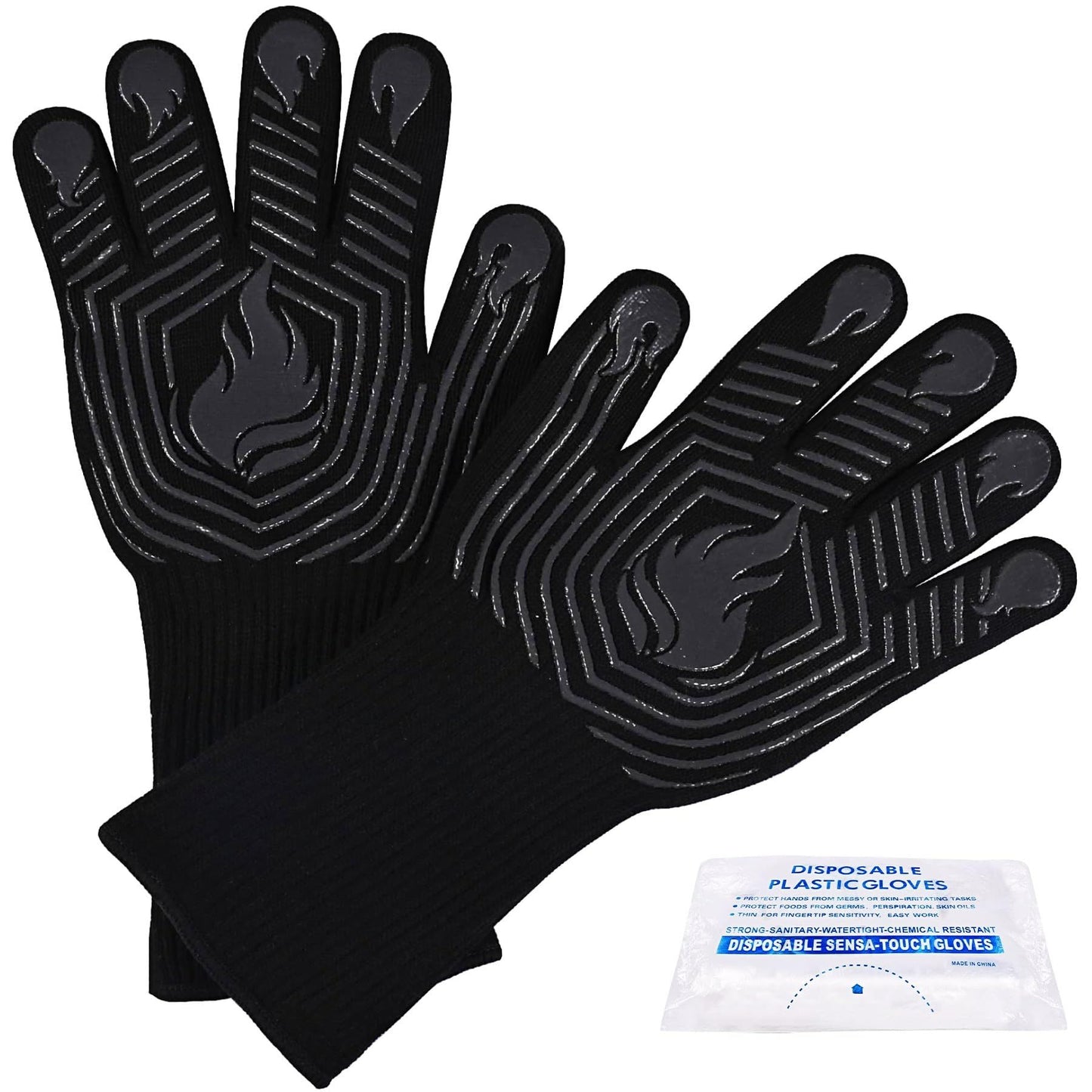 BBQ Gloves, 1472°F Heat Resistant Fireproof Mitts, Silicone Non-Slip Washable Oven Kitchen Gloves for Barbecue, Grilling image 1