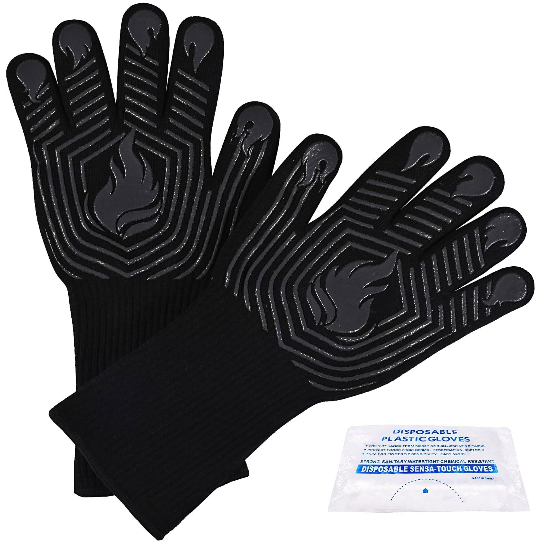 BBQ Gloves, 1472°F Heat Resistant Fireproof Mitts, Silicone Non-Slip Washable Oven Kitchen Gloves for Barbecue, Grilling image 1