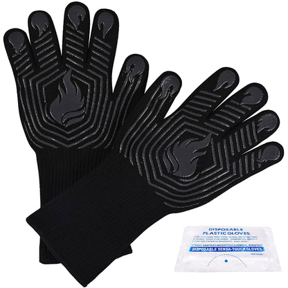 BBQ Gloves, 1472°F Heat Resistant Fireproof Mitts, Silicone Non-Slip Washable Oven Kitchen Gloves for Barbecue, Grilling image 1