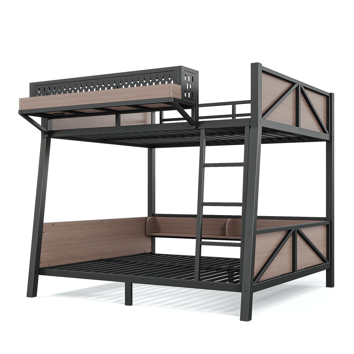 Full Bunk Bed with Storage Shelves,Twin Size Metal Bunk Bed Frame with LED Light and USB Ports For Kids,Teens.Black image 10