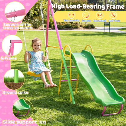 Swing Sets for Backyard with Kids Slide Outdoor Heavy-Duty Metal Playset 3 in 1 Swing Set with Slide image 5