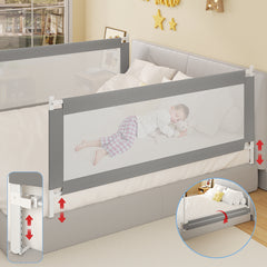 Safe Detachable Bed Rail for Toddlers - Baby Bed Guard (Grey)