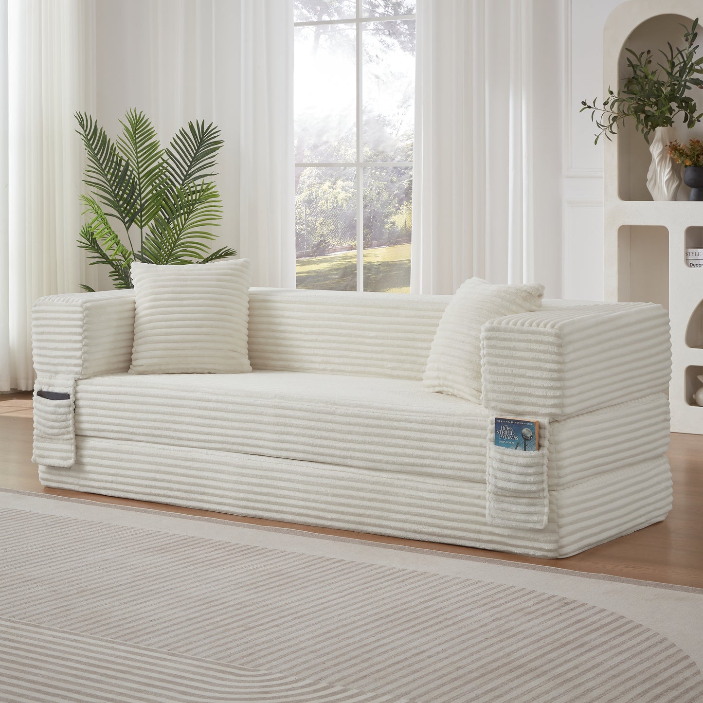 Modern cord sofa with stylish appearance, classic square design, unique two-tier design, convertible into a bed, ideal for apartments and large spaces. image 1