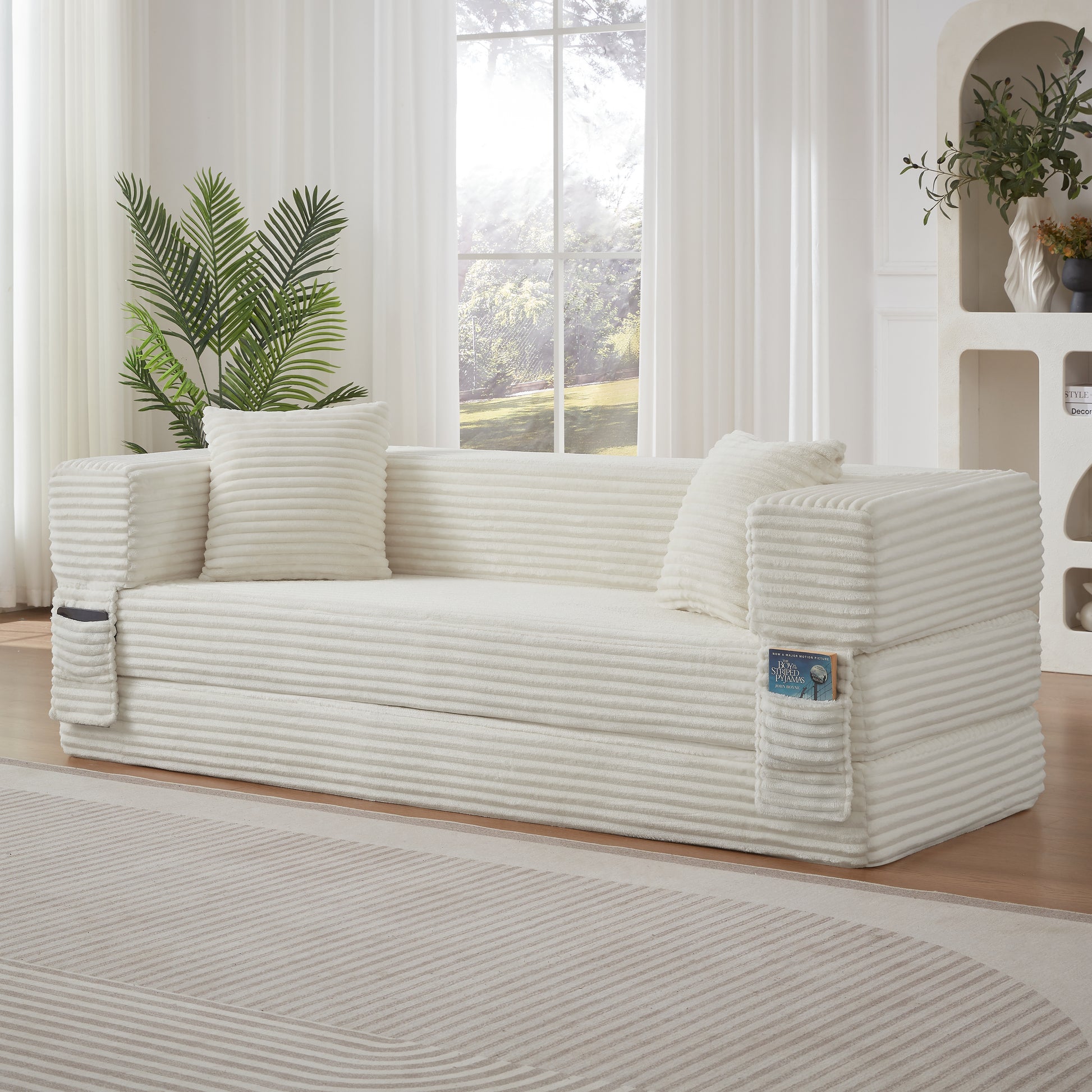 Modern cord sofa with stylish appearance, classic square design, unique two-tier design, convertible into a bed, ideal for apartments and large spaces. image 1