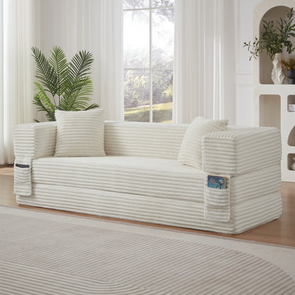 Modern cord sofa with stylish appearance, classic square design, unique two-tier design, convertible into a bed, ideal for apartments and large spaces. image 1