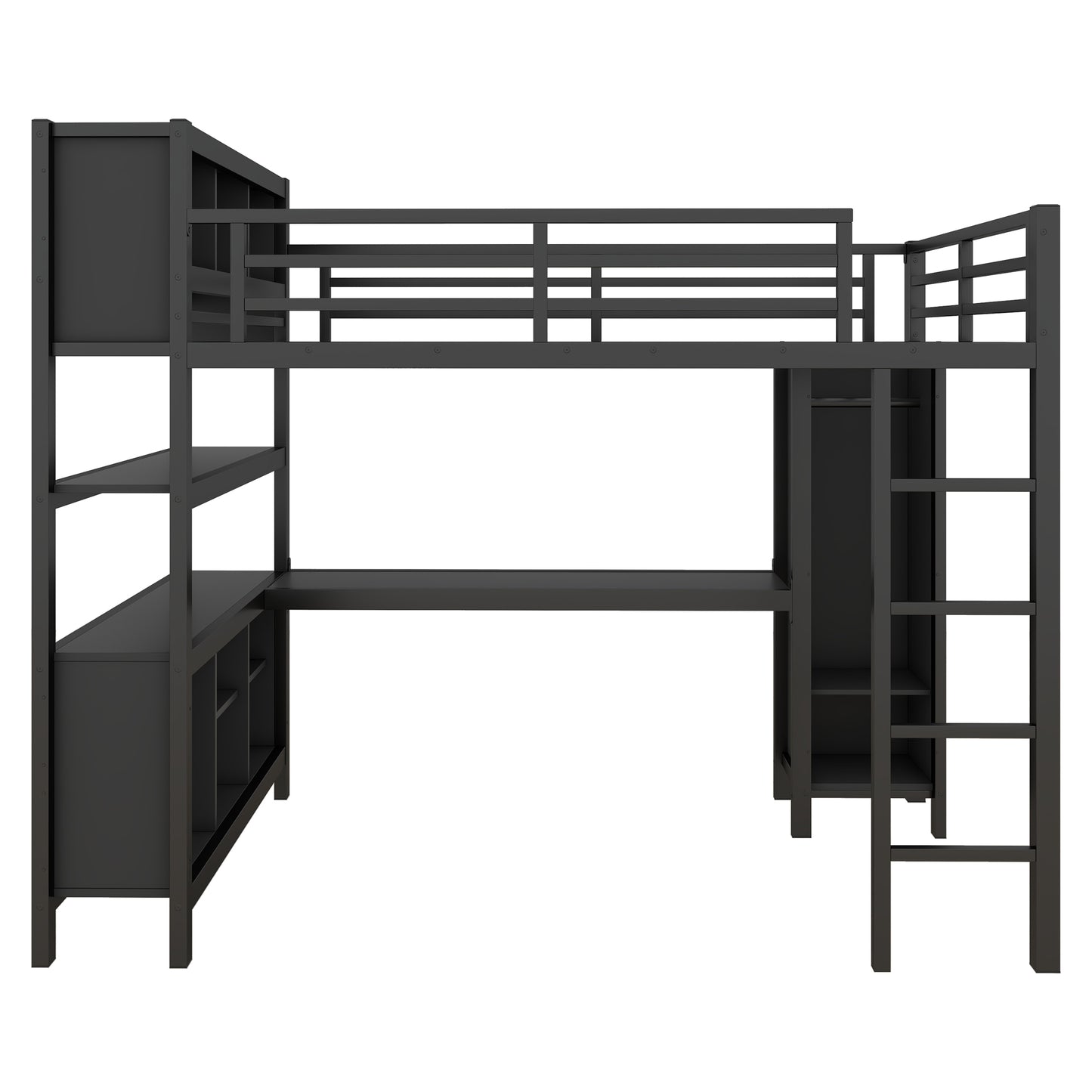 Metal Loft Bed with Wardrobe And L-shaped Desk, Full Size Loft Bed with Storage Cubes and Shelves, Heavy Duty Loft Bed for Kids Teens Adults, Black image 7