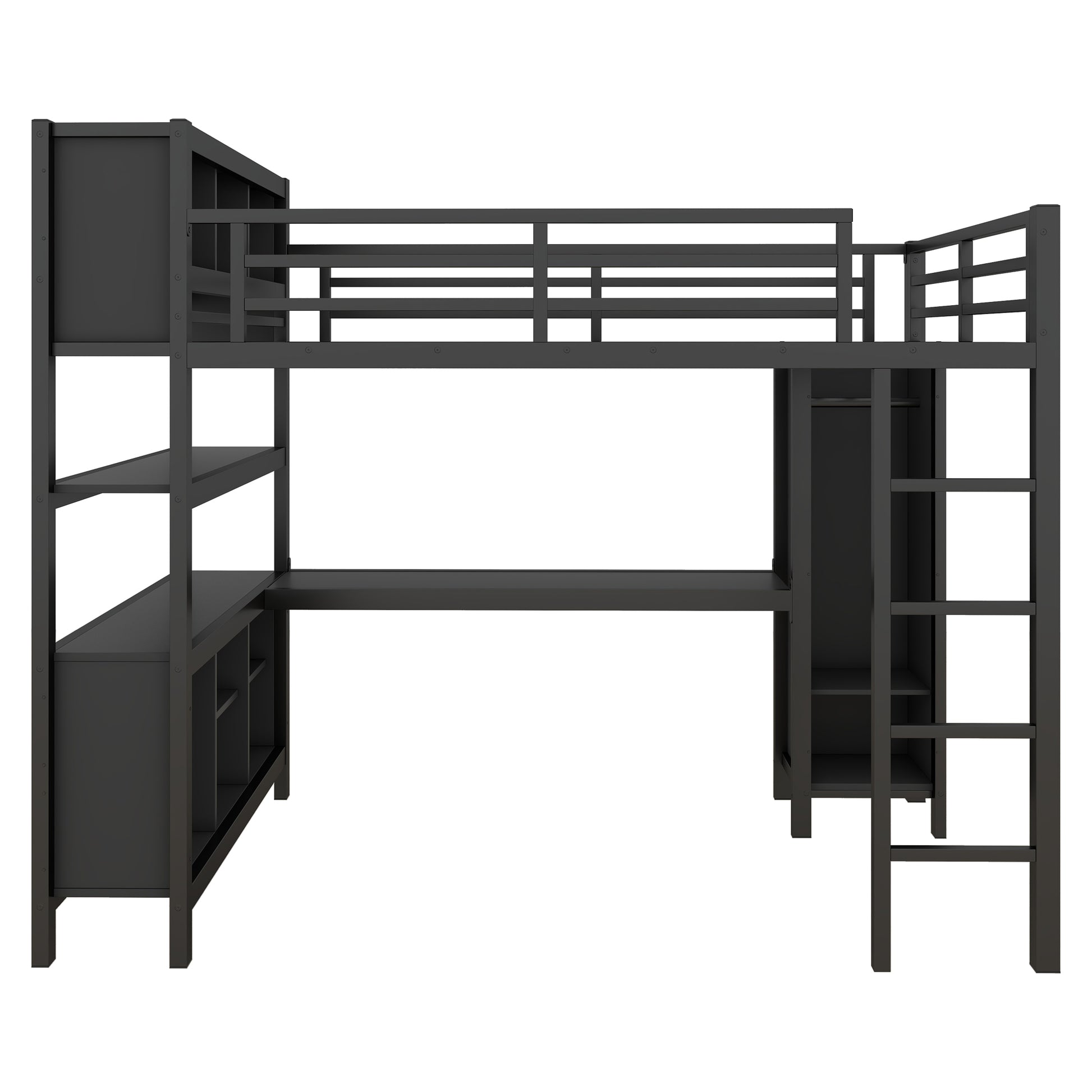 Metal Loft Bed with Wardrobe And L-shaped Desk, Full Size Loft Bed with Storage Cubes and Shelves, Heavy Duty Loft Bed for Kids Teens Adults, Black image 7