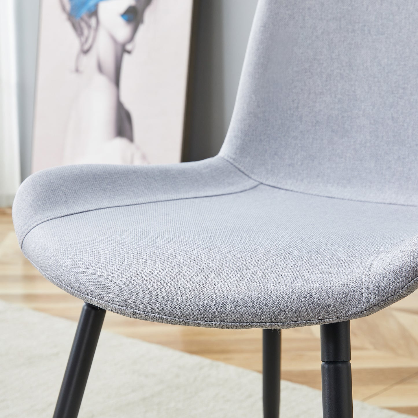 Comfortable Linen-Cotton Dining Chair Set - Six Pieces in Light Gray.Integrated Seat and Backrest,Linen-Cotton Material,Curved Widened Cushion Design For More Comfort. image 10