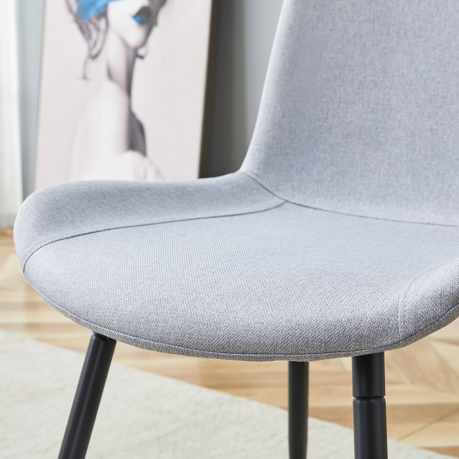 Comfortable Linen-Cotton Dining Chair Set - Six Pieces in Light Gray.Integrated Seat and Backrest,Linen-Cotton Material,Curved Widened Cushion Design For More Comfort. image 10