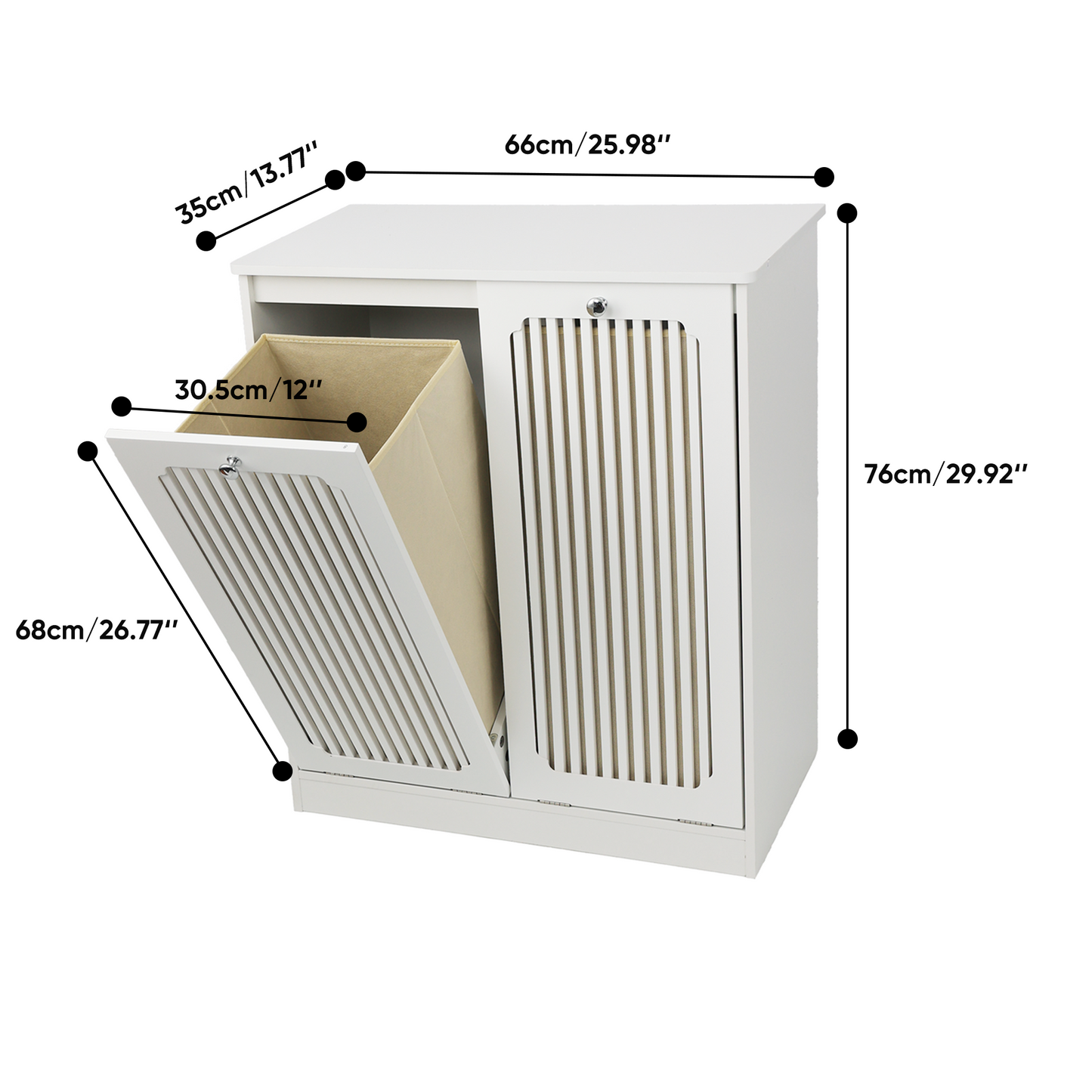 Flip-top louvered laundry basket cabinet, household double-section fabric laundry storage cabinet, balcony and bathroom floor-standing storage cabinet, white. image 10