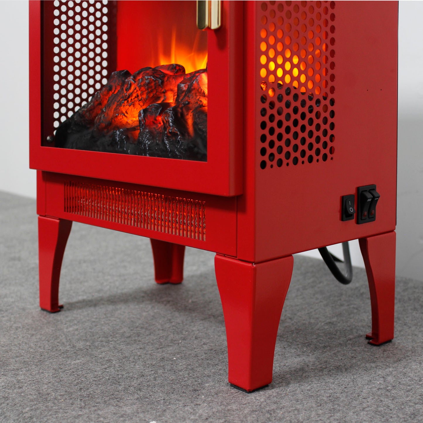 18 inch Freestanding Electric Fireplace Stove heater with 3D Flame effect,Classic Red image 10