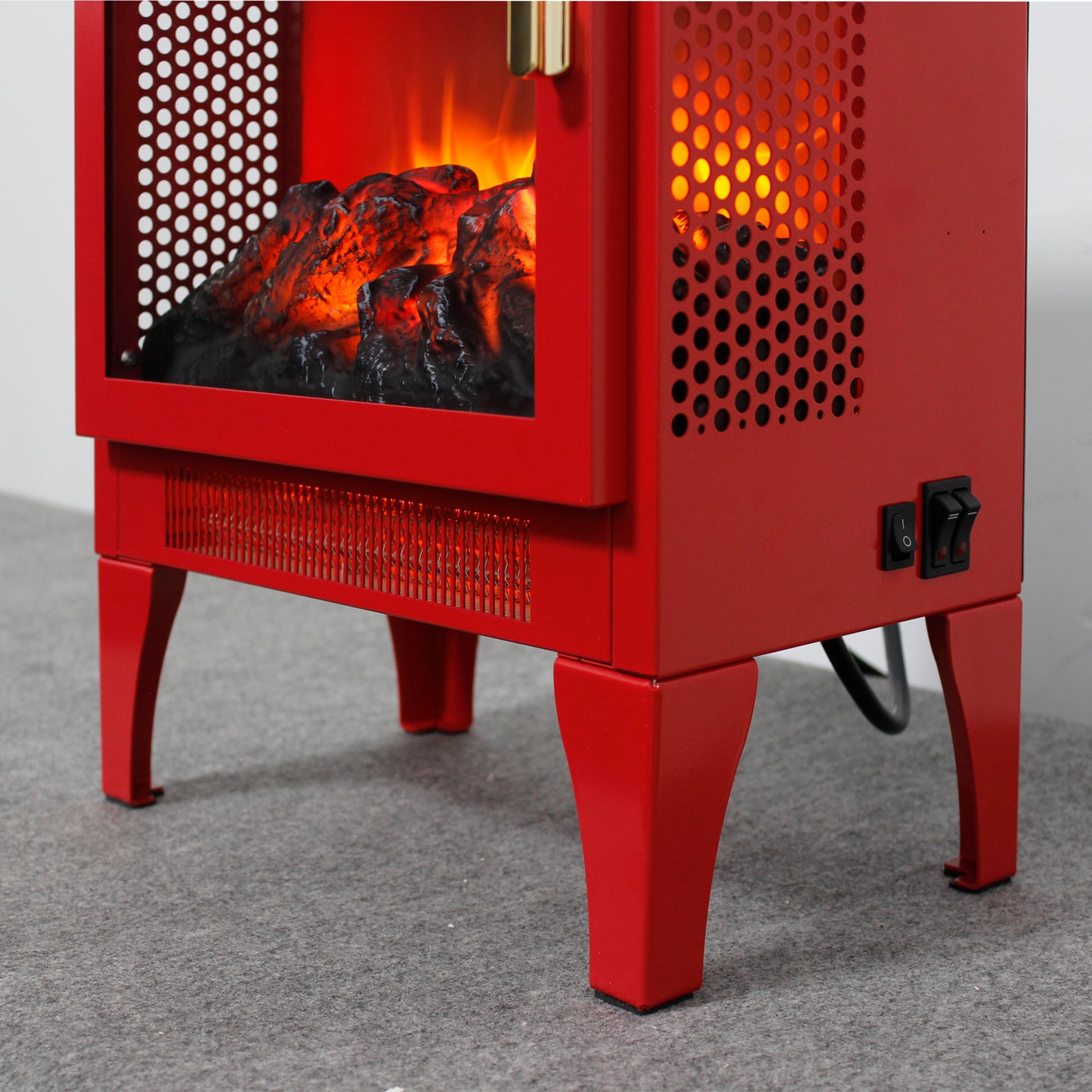 18 inch Freestanding Electric Fireplace Stove heater with 3D Flame effect,Classic Red image 10