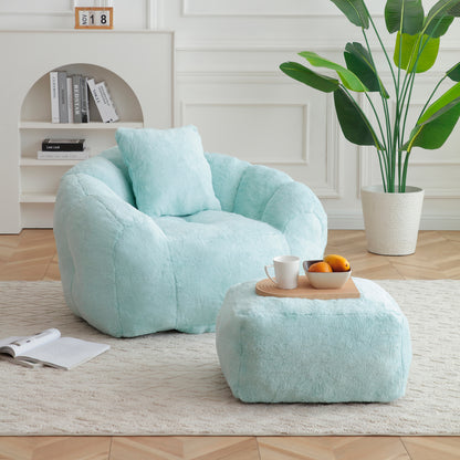 Giant Bean Bag Chair withFootstool, Oversized Bean Bag for Adults and Kids, Faux Fur Shell-Shaped Large Chair with Filler, Stuffed Big Accent Sofa, Floor Sofa for Gaming,Reading Living Room Bedroom image 1