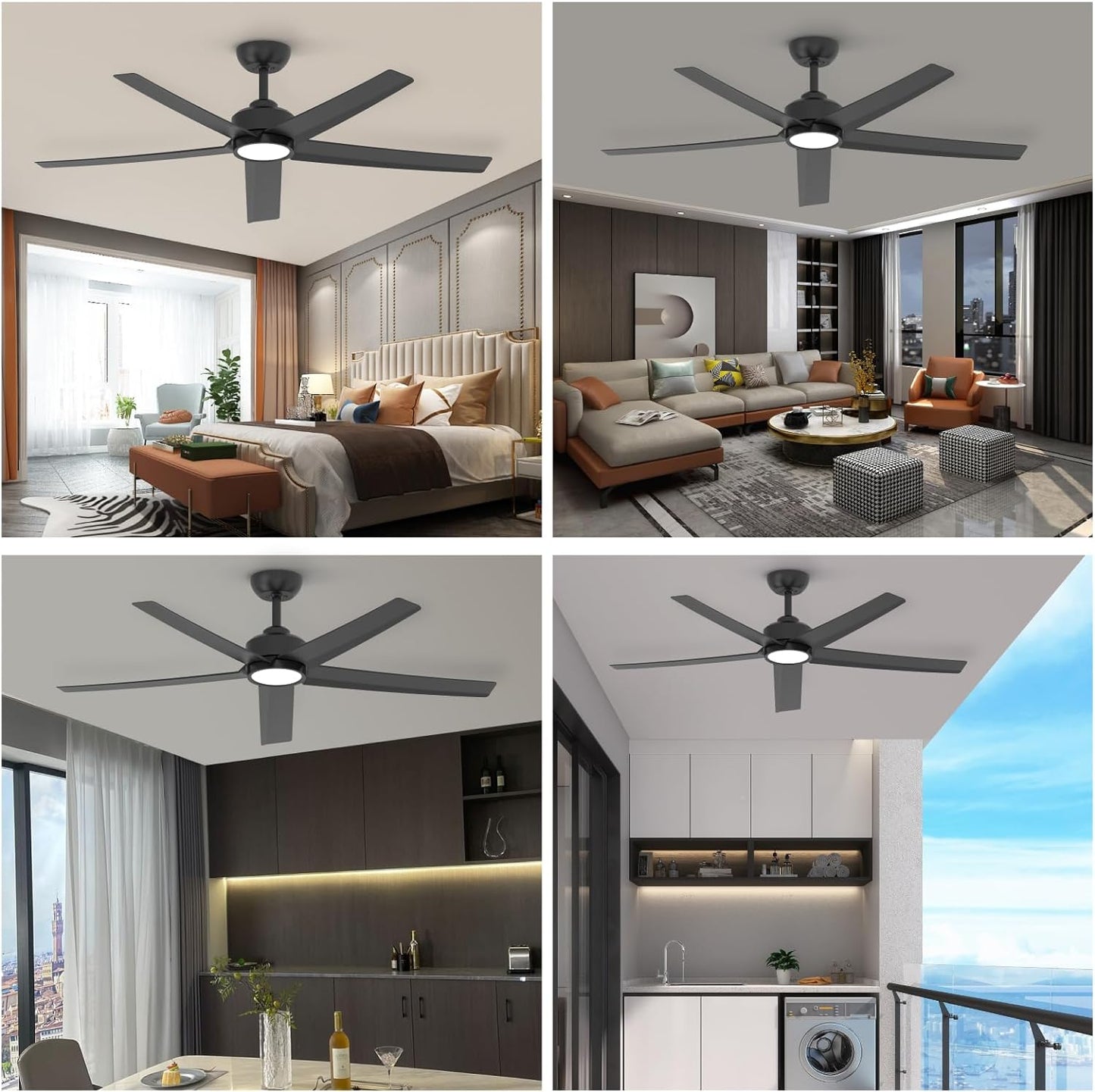 52 inch Ceiling Fans with Lights, Large Air Volume Ceiling Fans with Reversible Quiet DC Motor and Remote, 5D-W5, 5X-W5 image 8