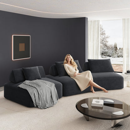 139" Modern Light Luxury Oversized Modular Sectional Sofa Set,DIY Upholstered Fluffy Chenille Sofa with Removable Backrests and Soft Pillows,Deep Seat Couch & Sofa Bed for Living Room,Office,Dark Grey image 11