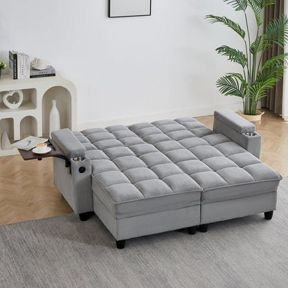 Light Grey Sofa,Sleeper Sofa Bed with 6-Position Adjustable Backrest,USB Ports, Cup Holder and Swivel Side Table image 3