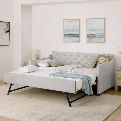Twin Size Upholstery DayBed with Twin Size Pop-up Trundle and USB Charging Design image 2