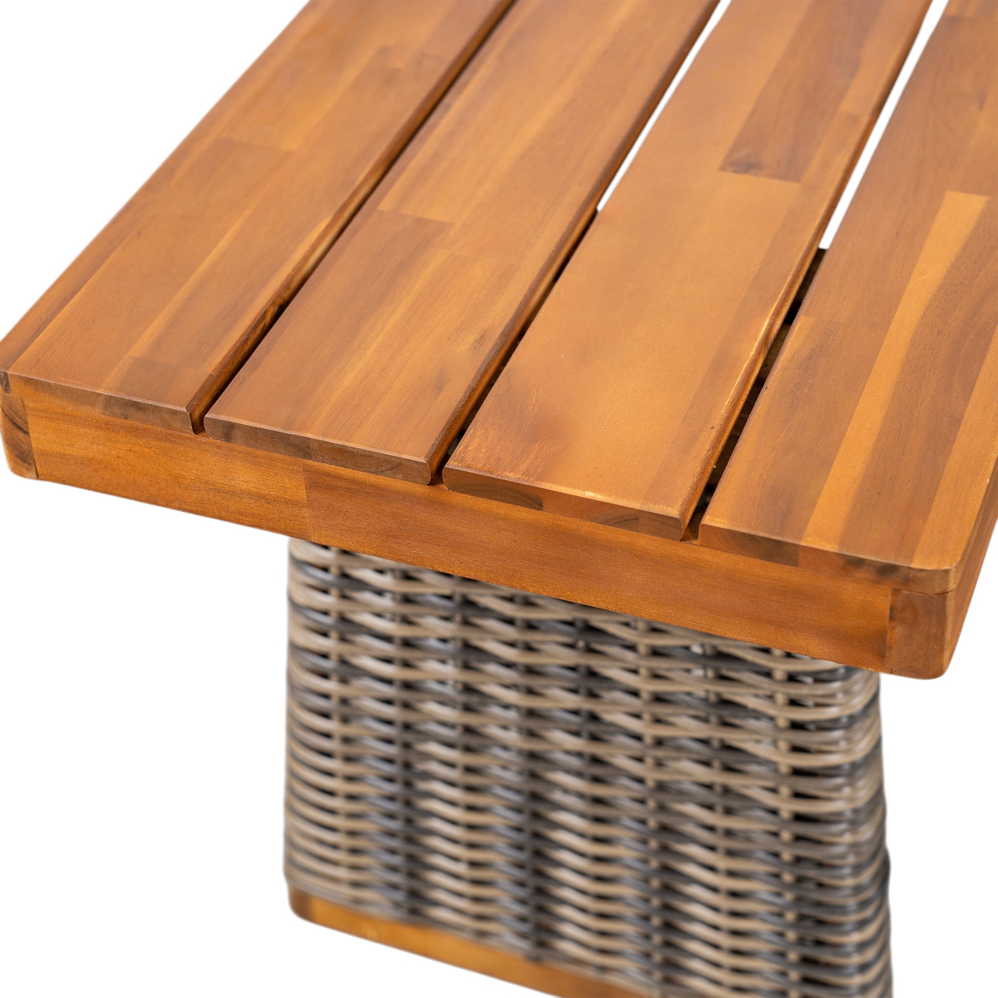 Outdoor 1pcs Acacia Wood Bench,Teak Finish+ Grey Wicker image 12