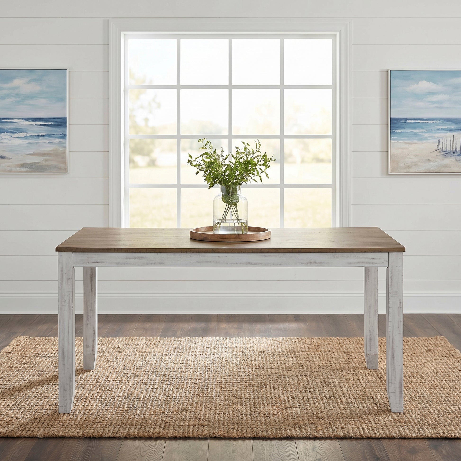 Rustic Transitional 7pc Dining Set Table 6x Side Chairs Beige Upholstered Brown White Wooden Kitchen Furniture image 9