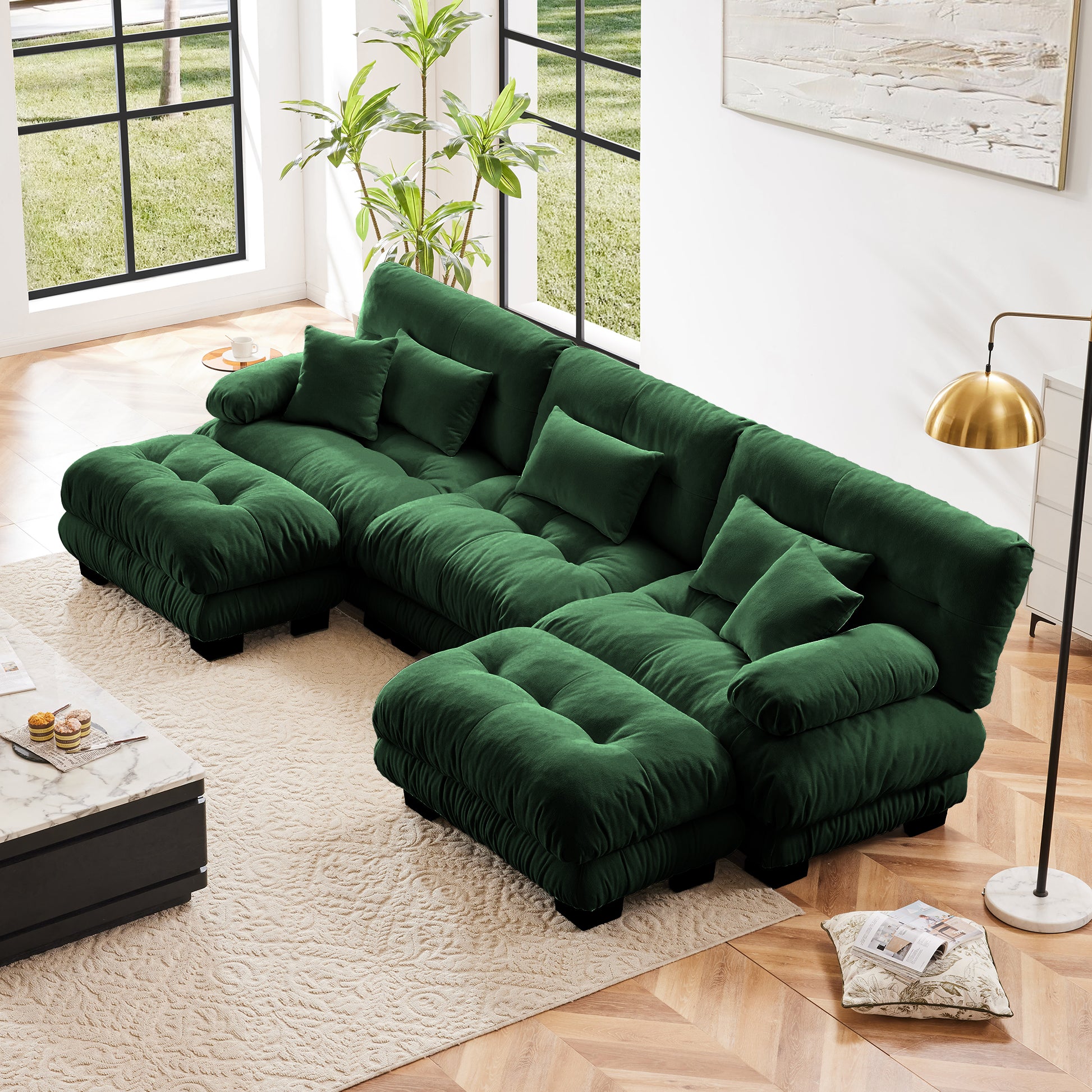 Luxury Modular Sectional Sofa Couch - Oversized U Shaped Cloud Couch for Living Room,Deep Seat Sofa Couch with 2 Ottomans,Chenille Green image 1