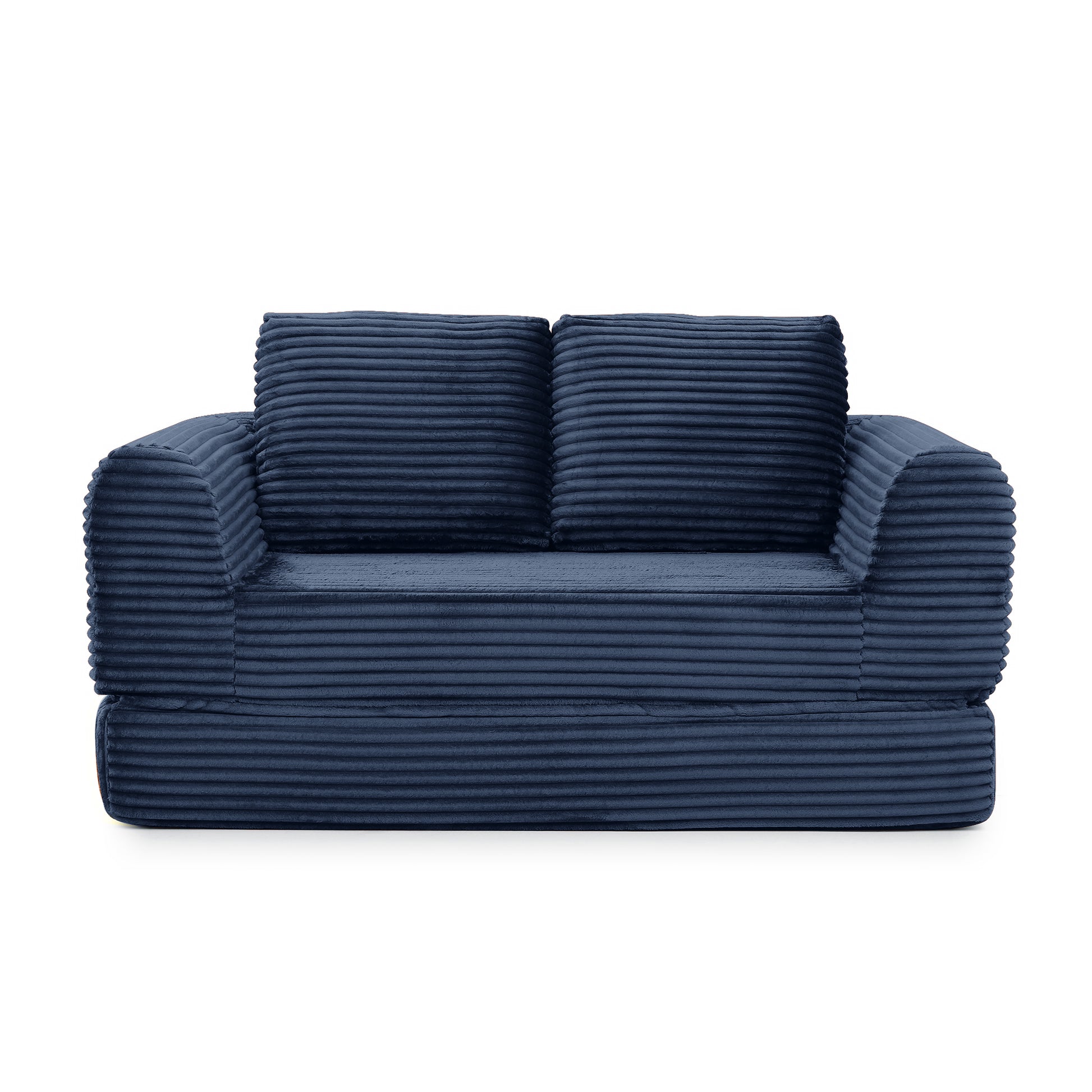 2-in-1 Folding Convertible Sofa Bed, Modern Corduroy Sleeper Couch with 2*pillows, Futon Modular Upholstered Boneless Loveseat with Pull-Out Bed,Folding Floor Modular Couch for Living Room Blue image 6