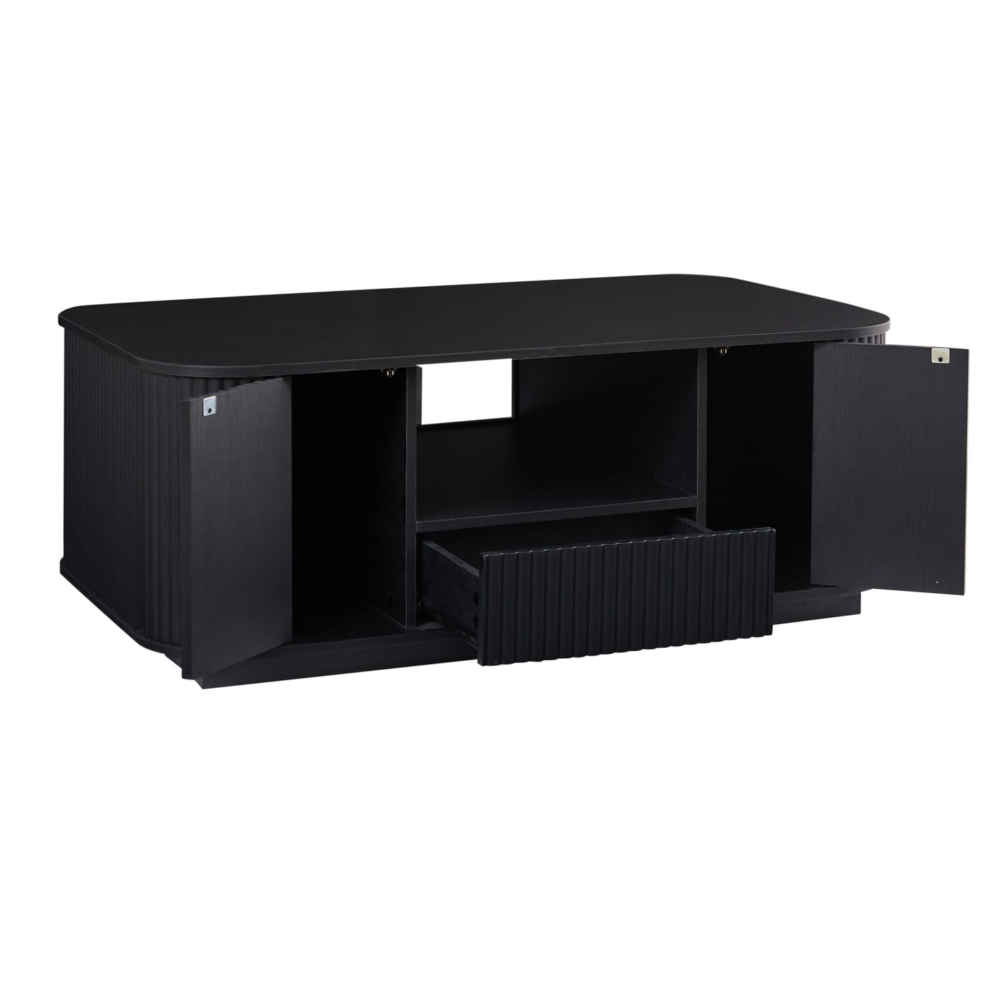 46.5"modern luxury oval coffee table with drawers and storage compartments, curved contour design, living room center coffee table, suitable for living rooms and offices, Black, 46.5"L*27.2"W*17.7"H image 8
