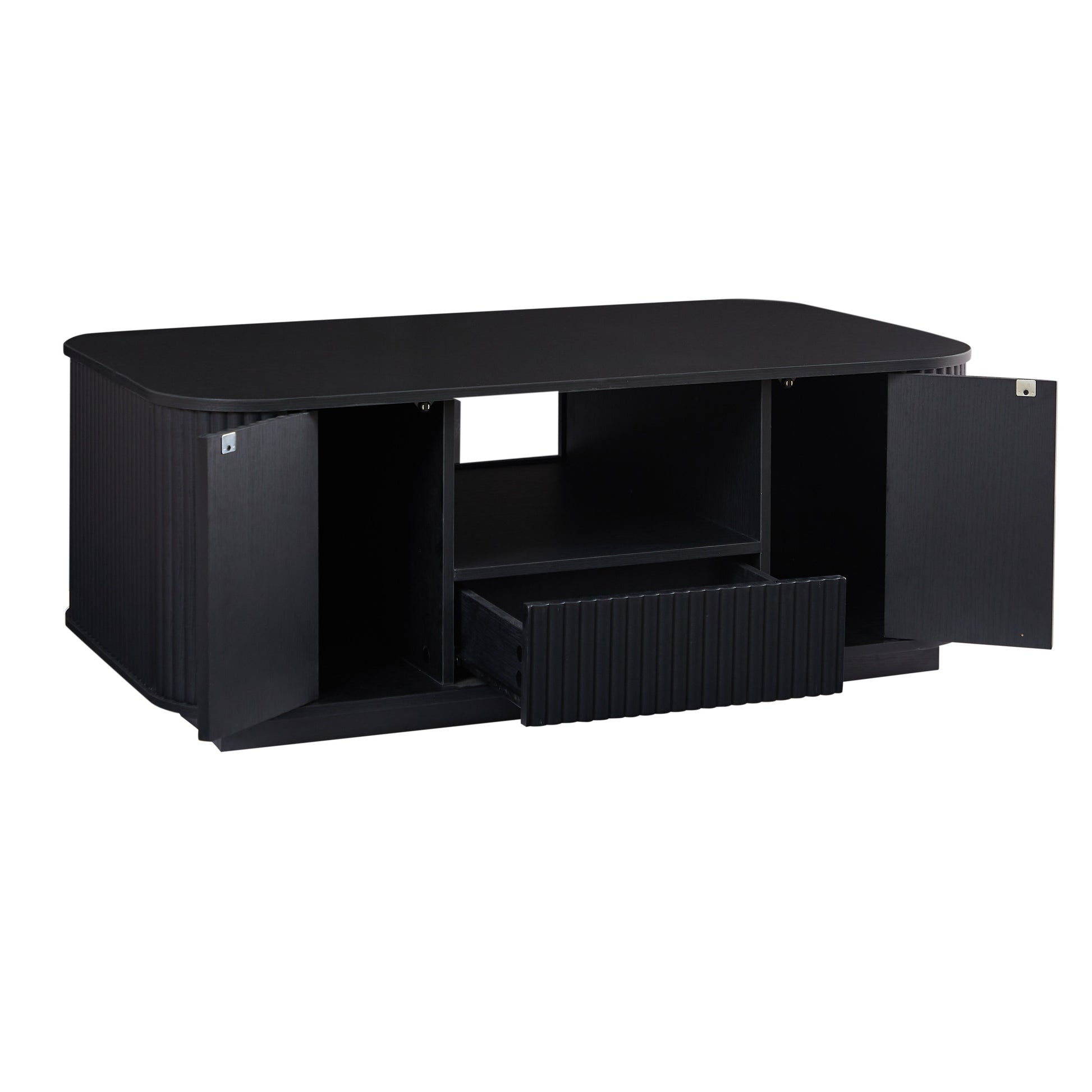 46.5"modern luxury oval coffee table with drawers and storage compartments, curved contour design, living room center coffee table, suitable for living rooms and offices, Black, 46.5"L*27.2"W*17.7"H image 8