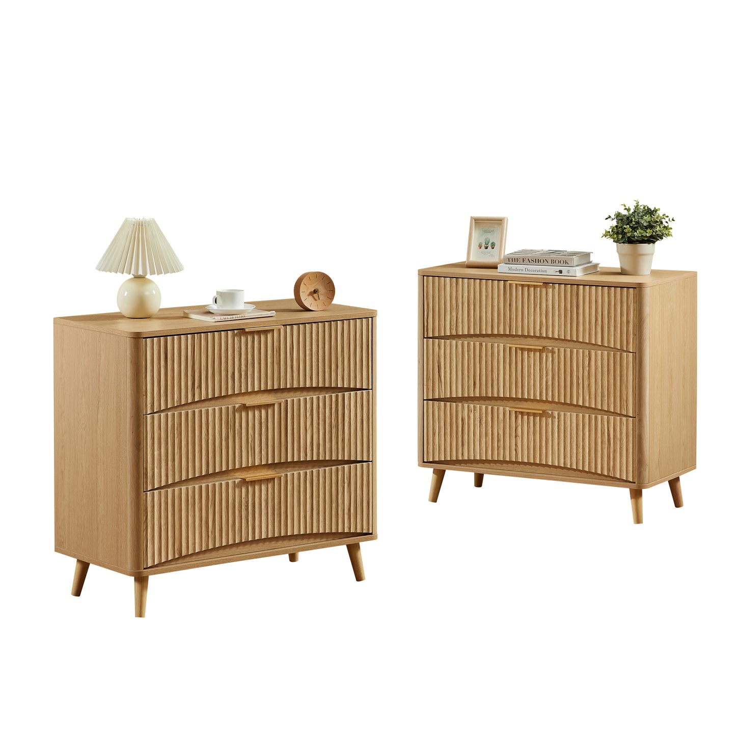 Fluted 3 Drawer Dresser, Modern Tall Chest of Drawers with Vertical Grooved Design, Wood Storage Cabinet with Metal Handles for Bedroom Living Room, Oak. (31.5"W x 15"D x 30"H). image 10