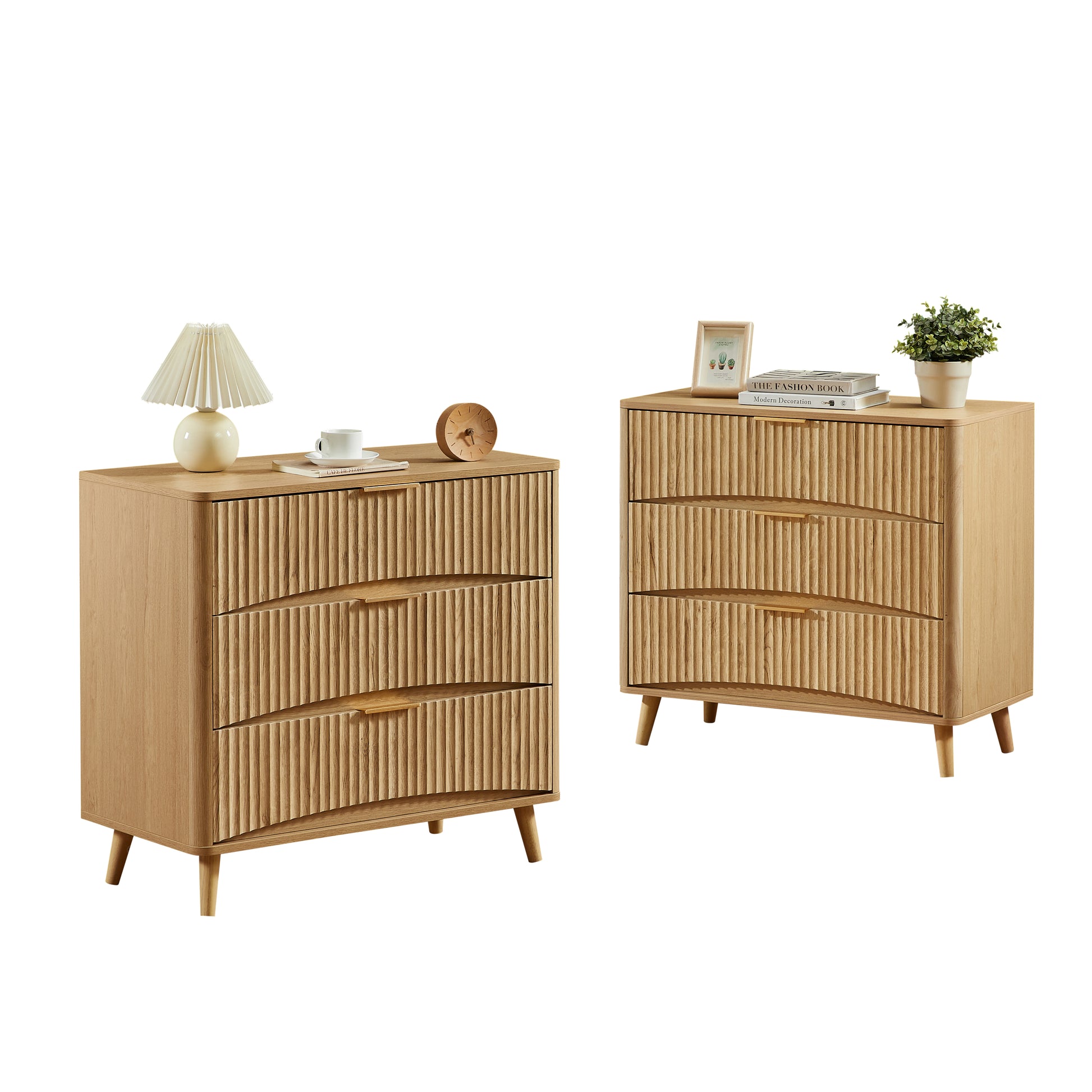 Fluted 3 Drawer Dresser, Modern Tall Chest of Drawers with Vertical Grooved Design, Wood Storage Cabinet with Metal Handles for Bedroom Living Room, Oak. (31.5"W x 15"D x 30"H). image 10