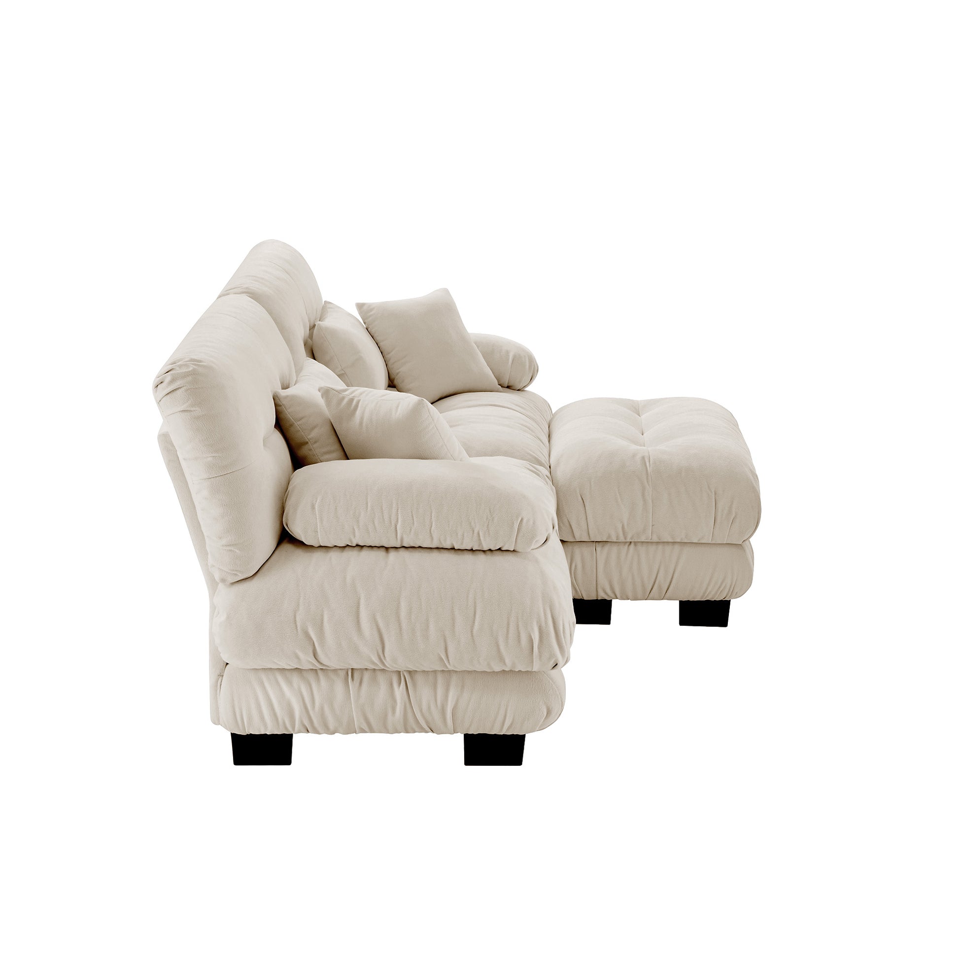 Cloud Couch Sectional Sofa for Living Room, Chenille 2 Seater Sofa with 2 Lumbar pillows and 2 throw pillows, Upholstered Wide Arm Sofa with Convertible Ottoman,Chenille Light coffee image 12