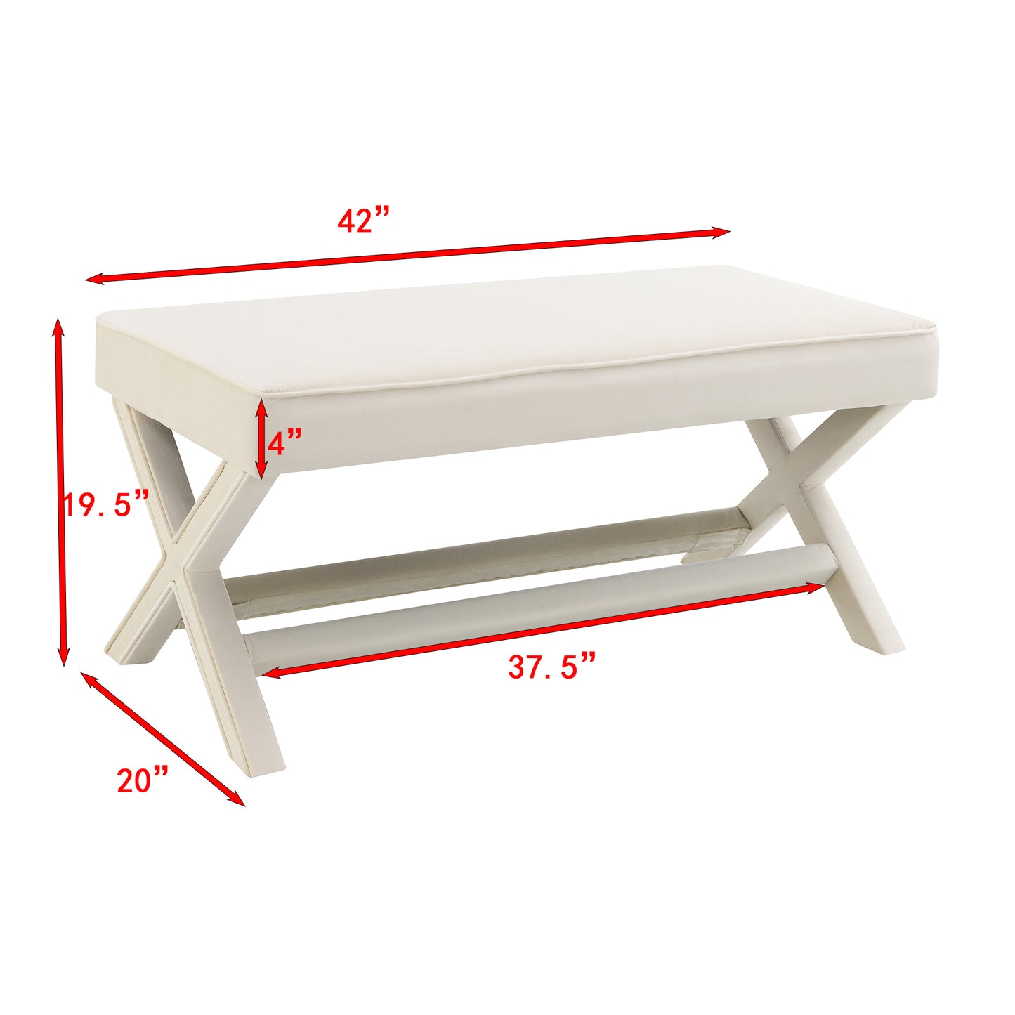 Comfort Double Bench Upholstered in Velvet Fabric,Stool with Stylish X-Crossed Legs,Comfort Cushion with piping,Velvet Beige image 8