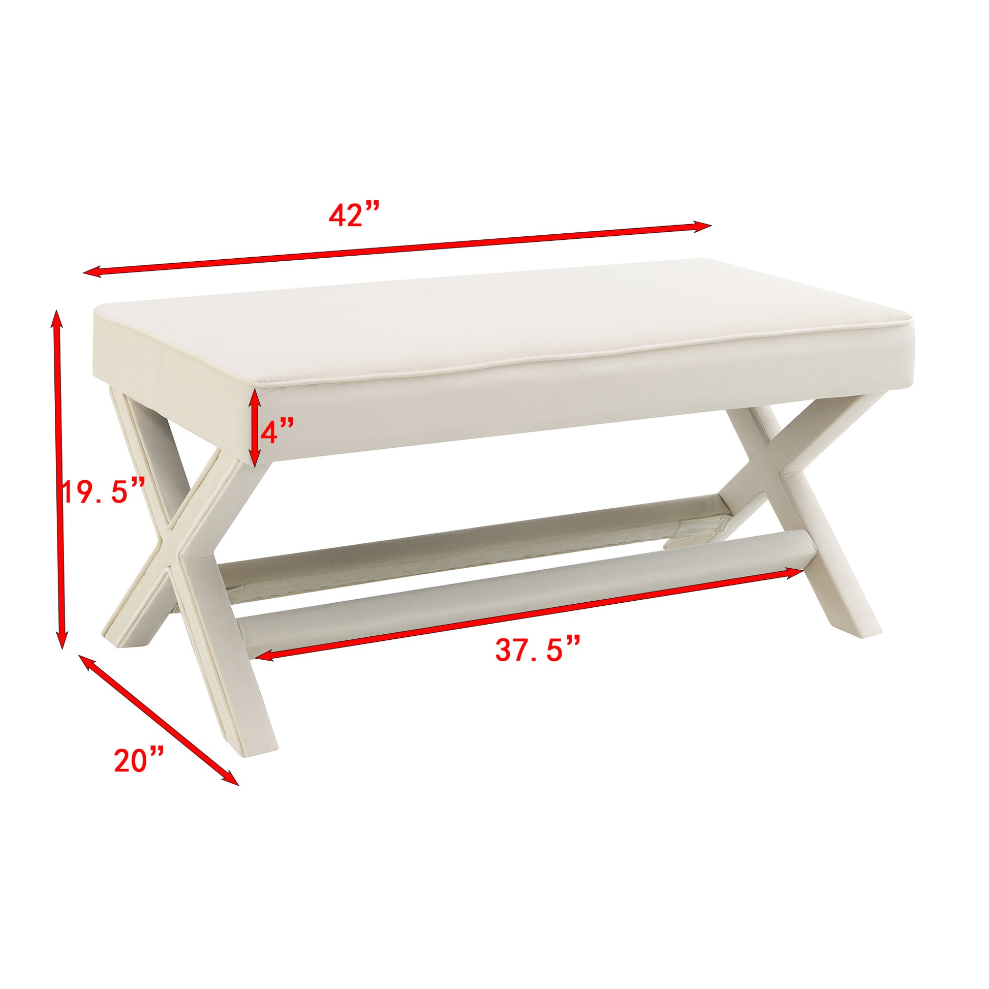 Comfort Double Bench Upholstered in Velvet Fabric,Stool with Stylish X-Crossed Legs,Comfort Cushion with piping,Velvet Beige image 8