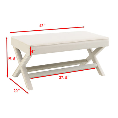 Comfort Double Bench Upholstered in Velvet Fabric,Stool with Stylish X-Crossed Legs,Comfort Cushion with piping,Velvet Beige image 8