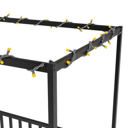 Twin size sunshade floor bed, iron double-size bed frame, modern low-profile double-size bed, equipped with fence-style guardrails, black series image 8