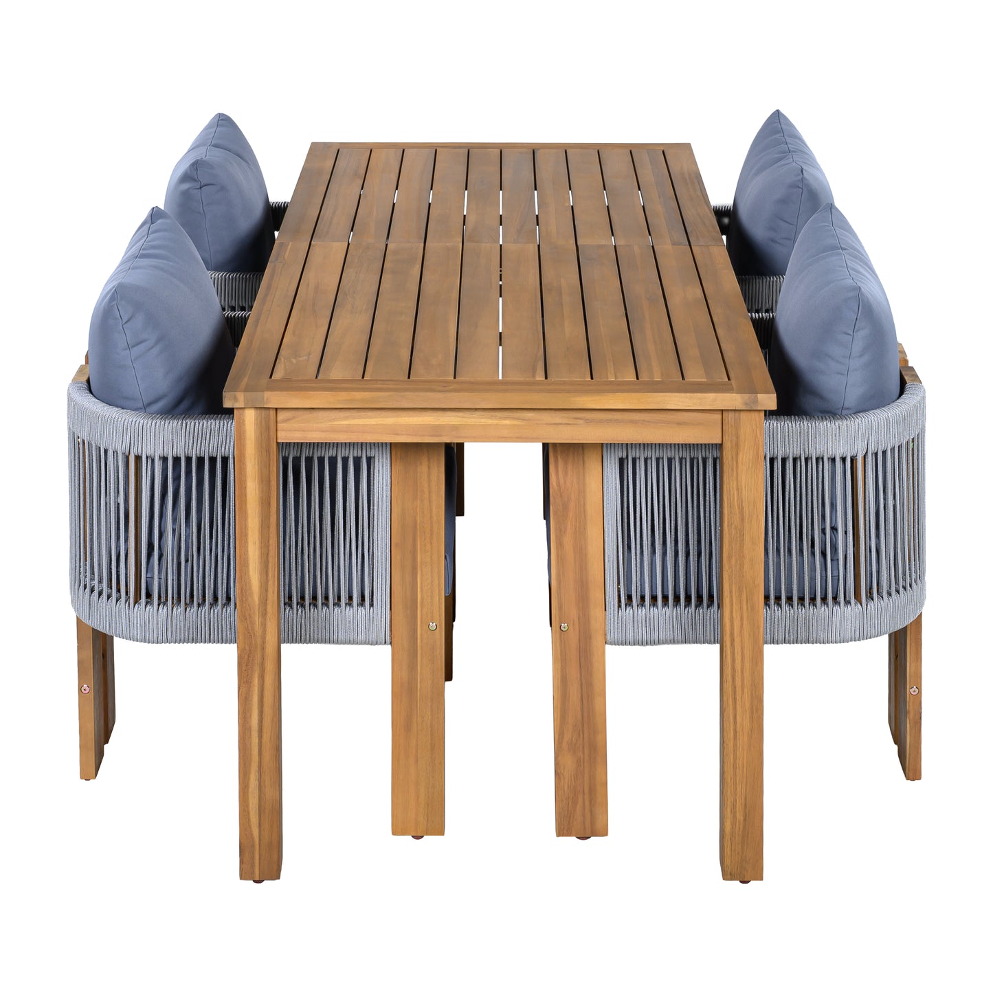 U_STYLE Luxury 5-Piece Outdoor Patio Dining Set for 4, Solid Acacia Wood Dinning Set with Rope Woven Chairs,Farmhouse Dining Furniture Set for Garden, Backyard, Poolside image 11