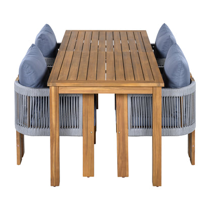 U_STYLE Luxury 5-Piece Outdoor Patio Dining Set for 4, Solid Acacia Wood Dinning Set with Rope Woven Chairs,Farmhouse Dining Furniture Set for Garden, Backyard, Poolside image 11