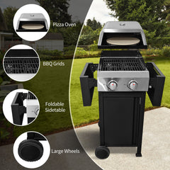 2 Burner Gas Grill and Pizza Oven for Outdoor Cooking While Camping or Tailgating.