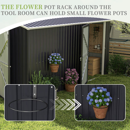 10x12 FT Outdoor Metal Storage Shed, Large Storage Sheds with Sturdy Frame Structure, Metal Garden Tool Shed with Lockable Door for Garden,Gift a foldable flower pot stand, Backyard, Drak gray image 2