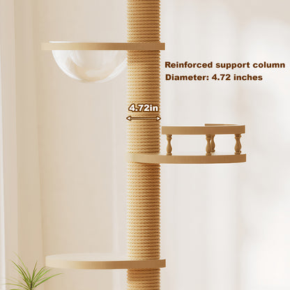 Adjustable Height Floor-to-Ceiling Cat Tree Made of MDF Board, Tall Cat Tower with Sisal Scratching Post, Bubble Window Perch, Ladder & Rotatable Toy Balls for Indoor Cats image 6