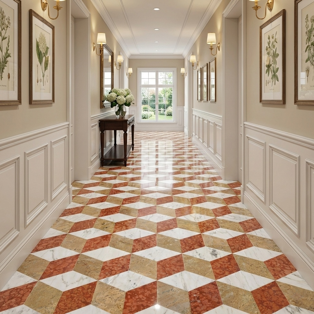 Hexagon Water-jet marble,White Gold Red 3 color, natural marble, for floor and wall,polished marble tile, natural stone, genuine marble, real marble, 1 box 12 pcs image 1