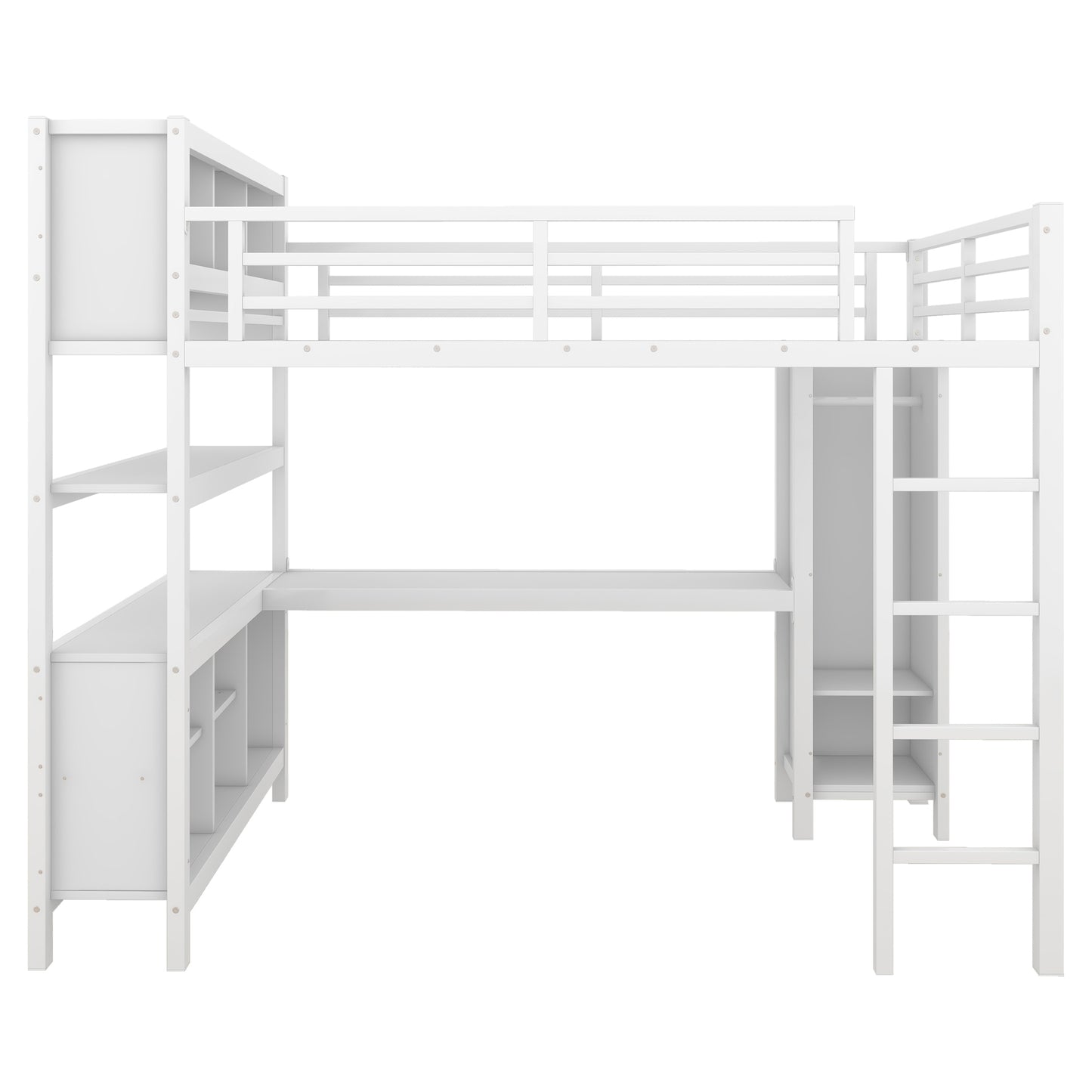 Metal Loft Bed with Wardrobe And L-shaped Desk, Full Size Loft Bed with Storage Cubes and Shelves, Heavy Duty Loft Bed for Kids Teens Adults, White image 8